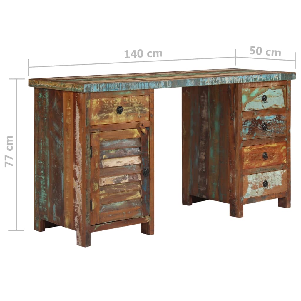 vidaXL Pedestal Desk Solid Reclaimed Wood 140x50x77 cm