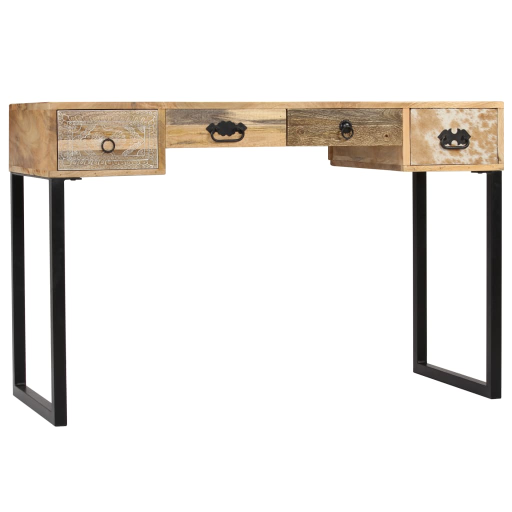 vidaXL Desk Solid Mango Wood and Real Leather 117x50x76 cm