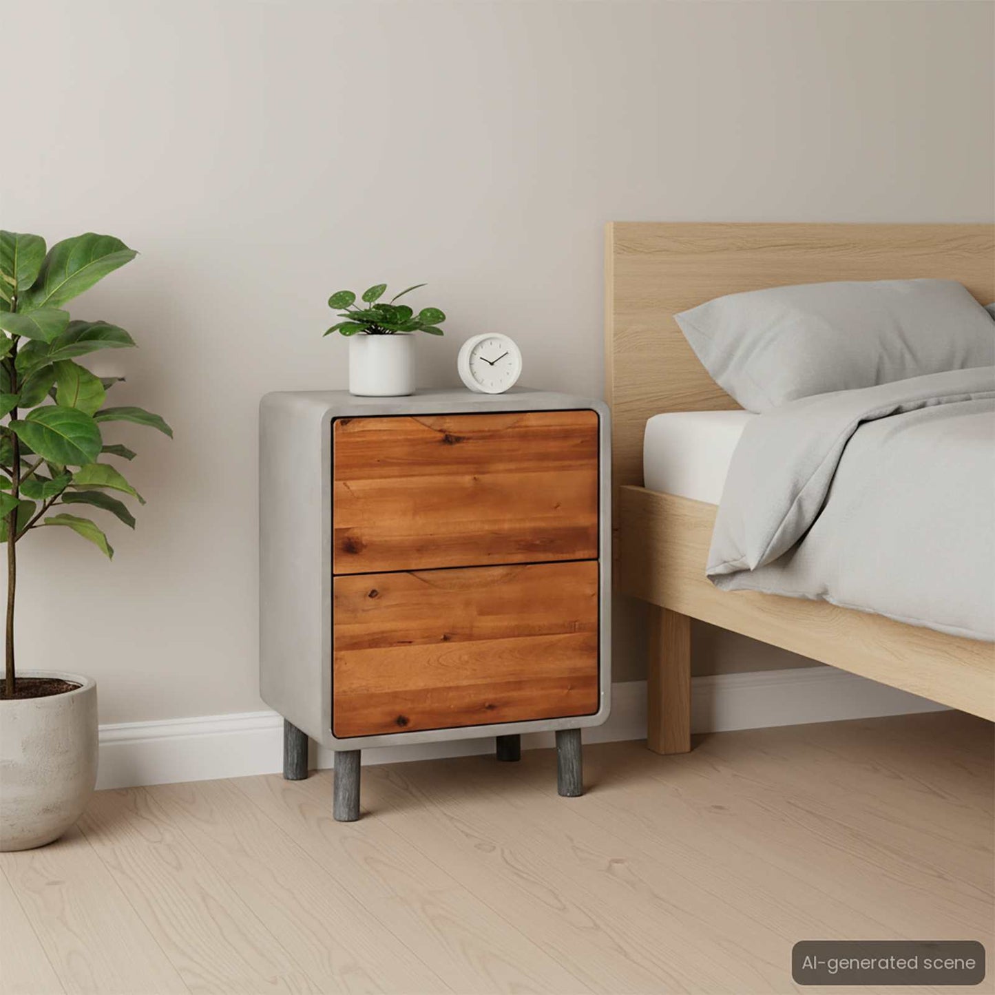 244994 vidaXL Nightstand Concrete Solid Acacia Wood 40x30x50 cm