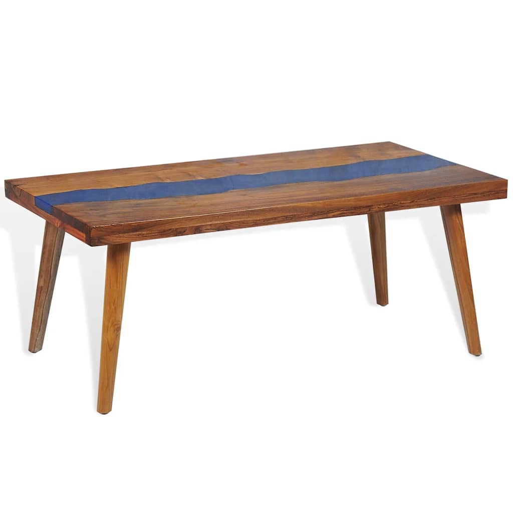 Coffee Table | Brown and Blue | Teak and Resin | 100x50x40 cm