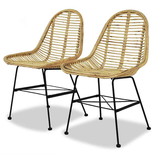 Dining Chair | Set of 2 | Beige | Natural rattan and wrought iron