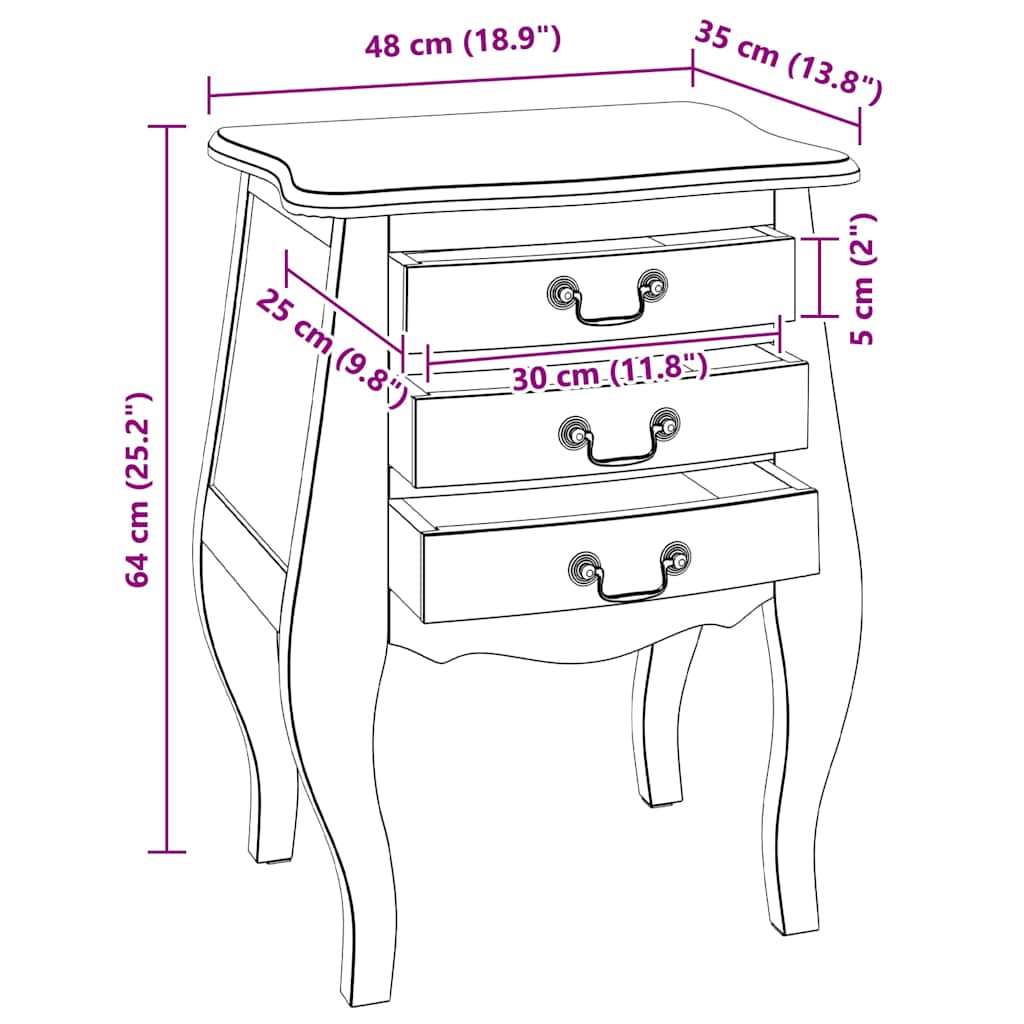 244504 vidaXL Bedside Cabinet Solid Mahogany Wood 48x35x64 cm