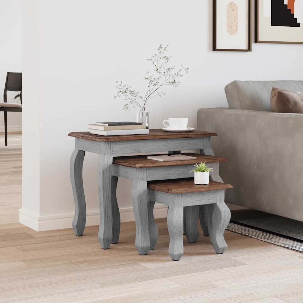 244505 vidaXL Nesting Table Set 3 Pieces Solid Mahogany Wood