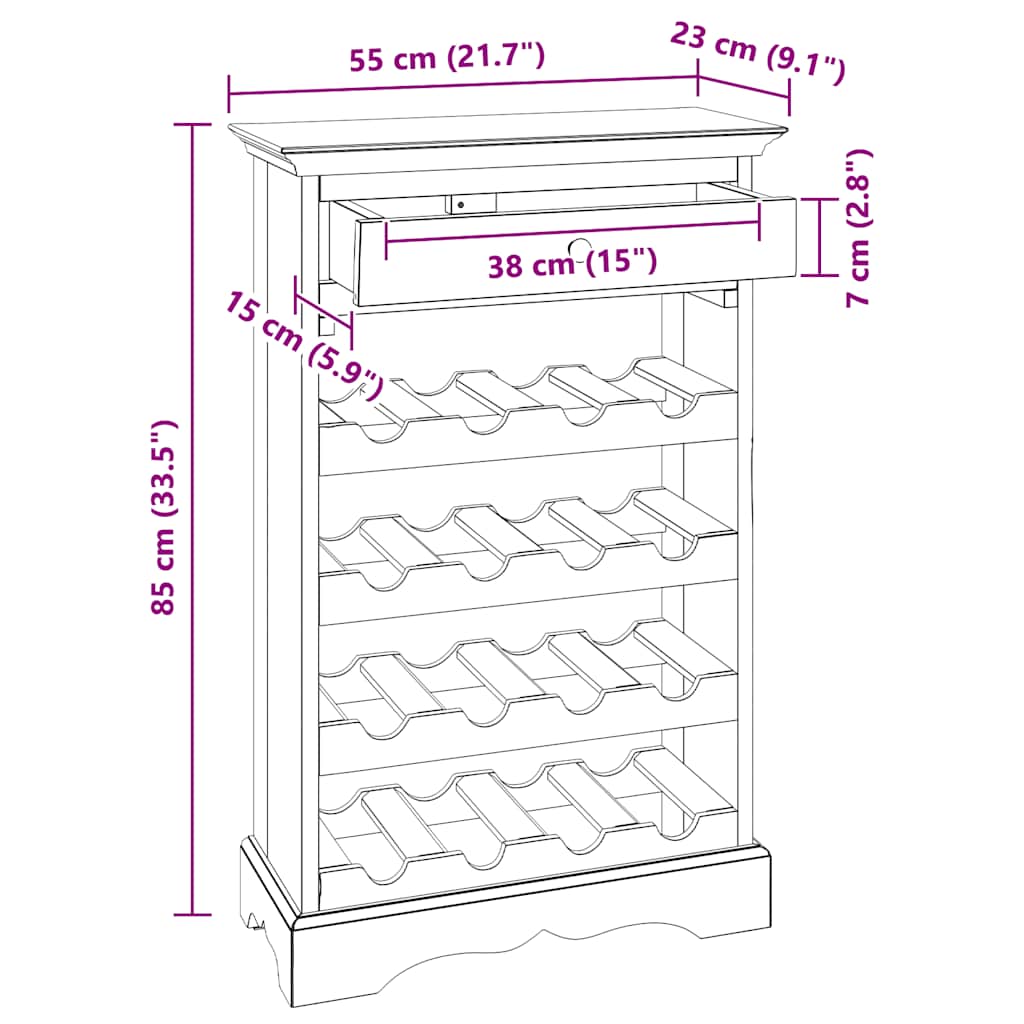 244507 vidaXL Wine Rack Solid Mahogany Wood 55x23x85 cm