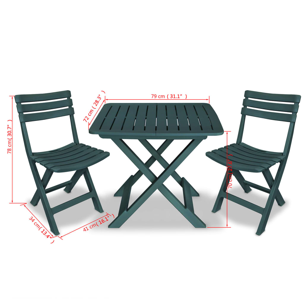 vidaXL 3 Piece Folding Bistro Set Plastic Green