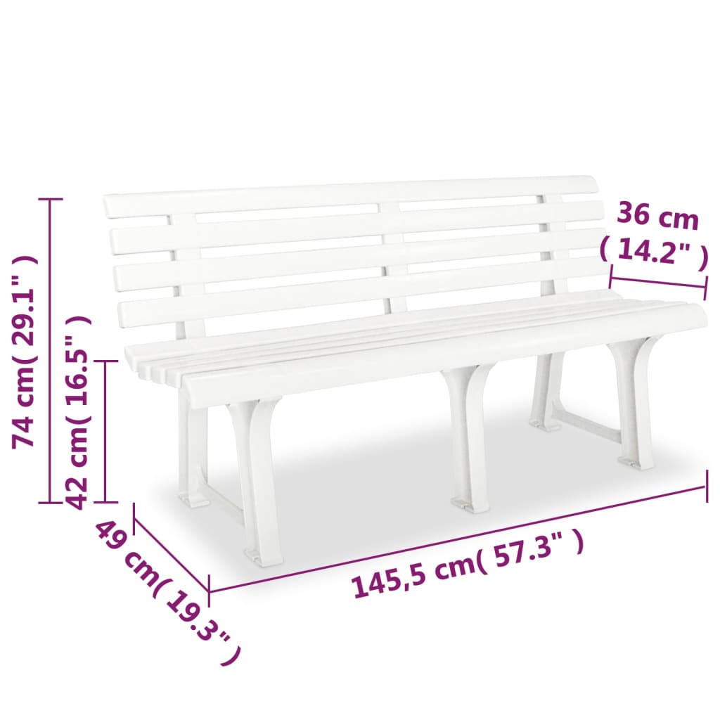 vidaXL Garden Bench 145.5 cm Plastic White