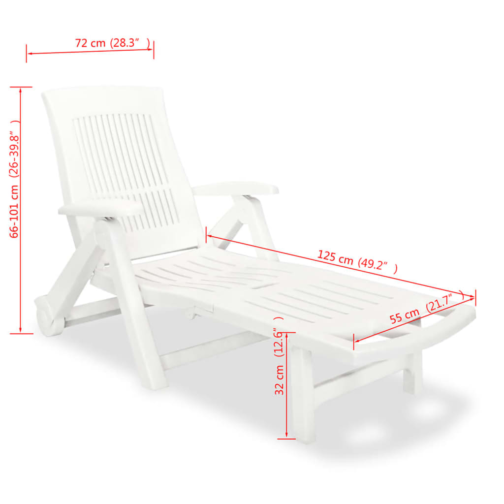 vidaXL Sun Lounger with Footrest Plastic White