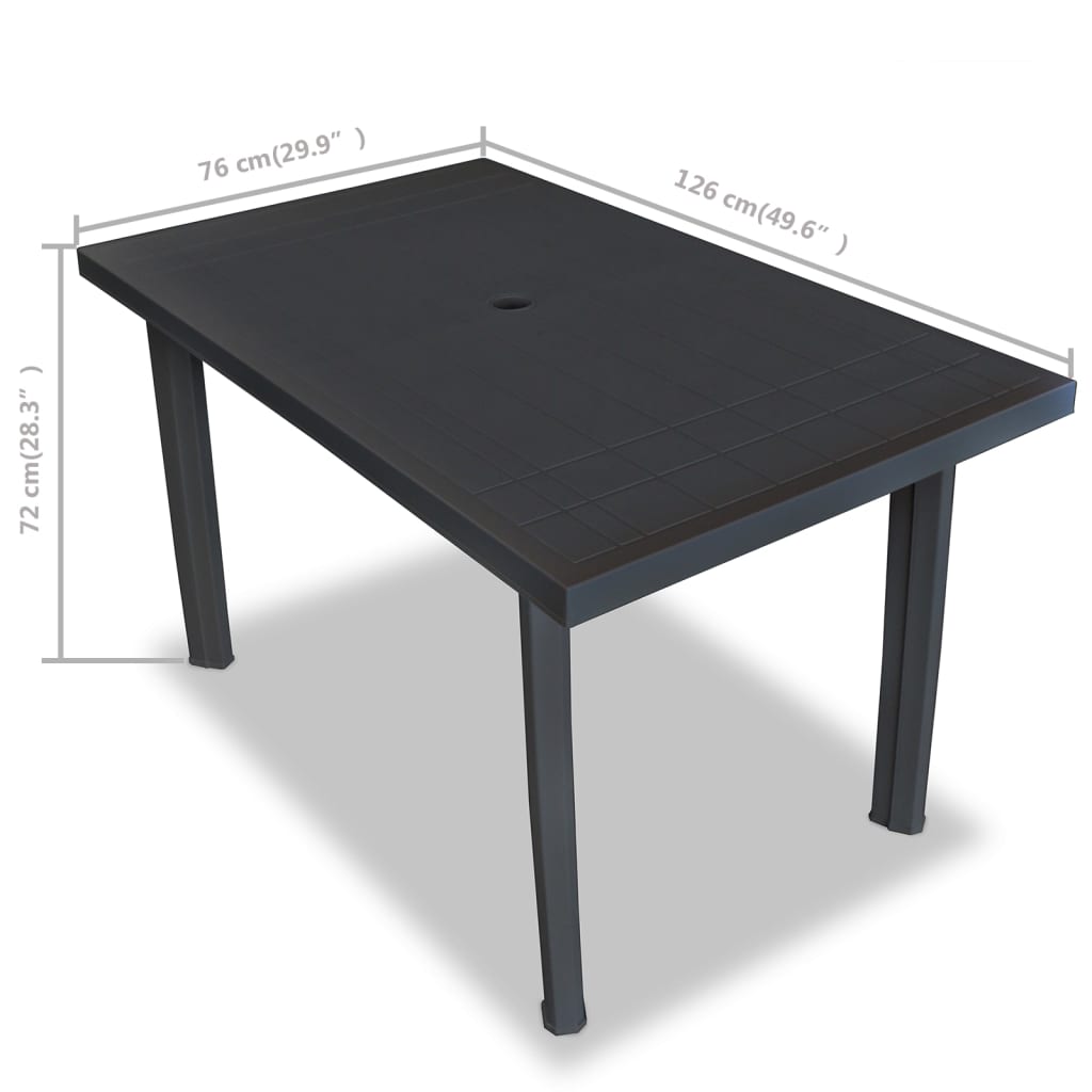 vidaXL Garden Table Anthracite 126x76x72 cm Plastic