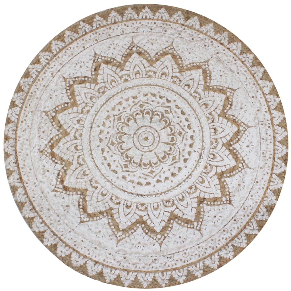 vidaXL Area Rug Braided Jute Printed 90 cm Round