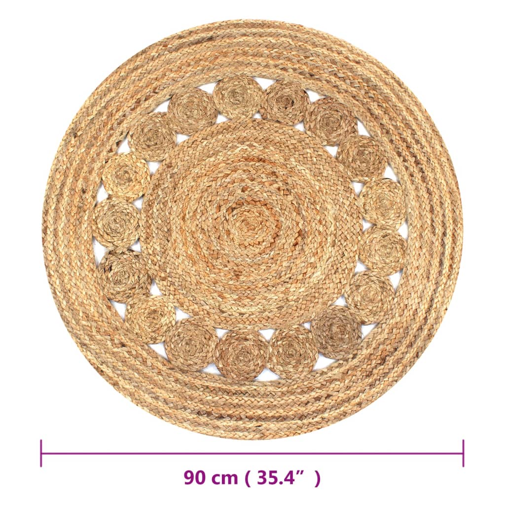 vidaXL Area Rug Braided Design Jute 90 cm Round