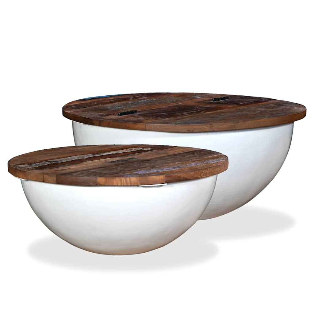 245256 vidaXL Coffee Table Set 2 Pieces Solid Reclaimed Wood White Bowl Shape