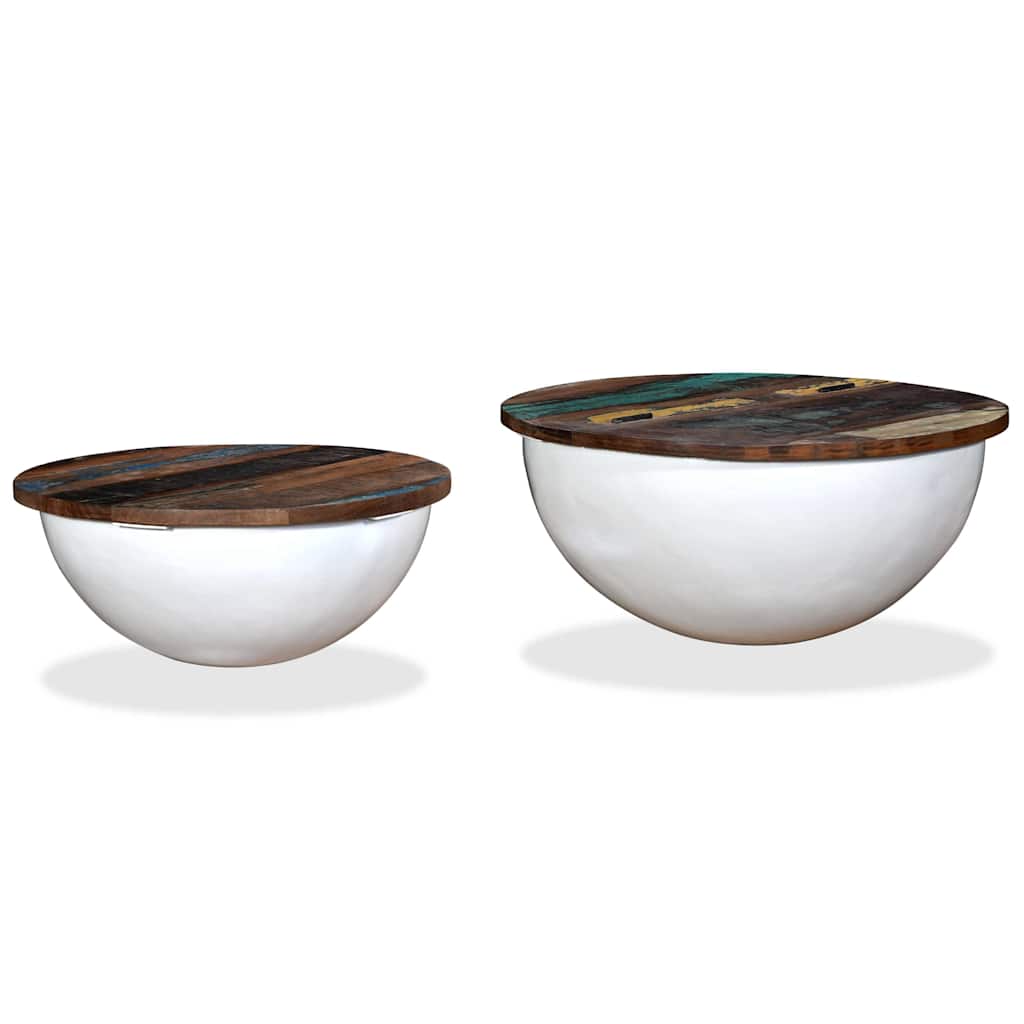 245256 vidaXL Coffee Table Set 2 Pieces Solid Reclaimed Wood White Bowl Shape