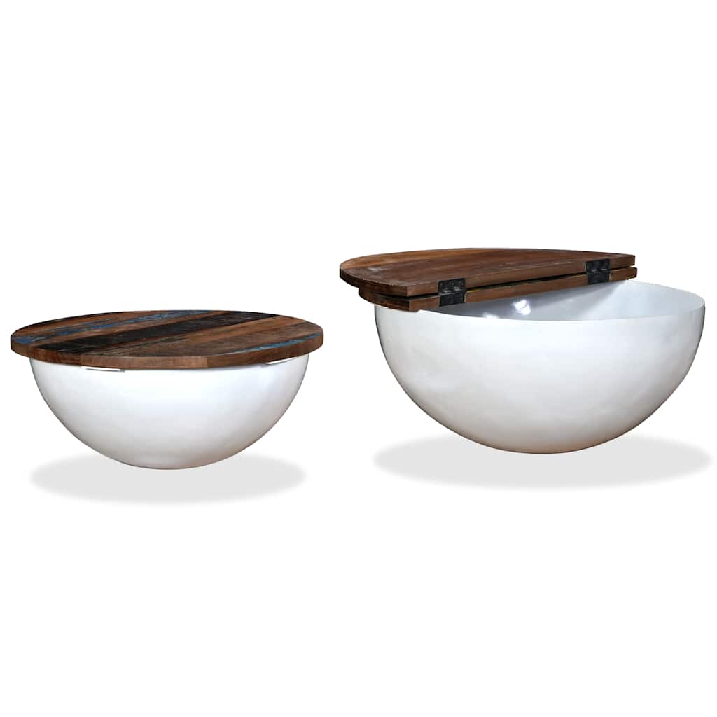 245256 vidaXL Coffee Table Set 2 Pieces Solid Reclaimed Wood White Bowl Shape