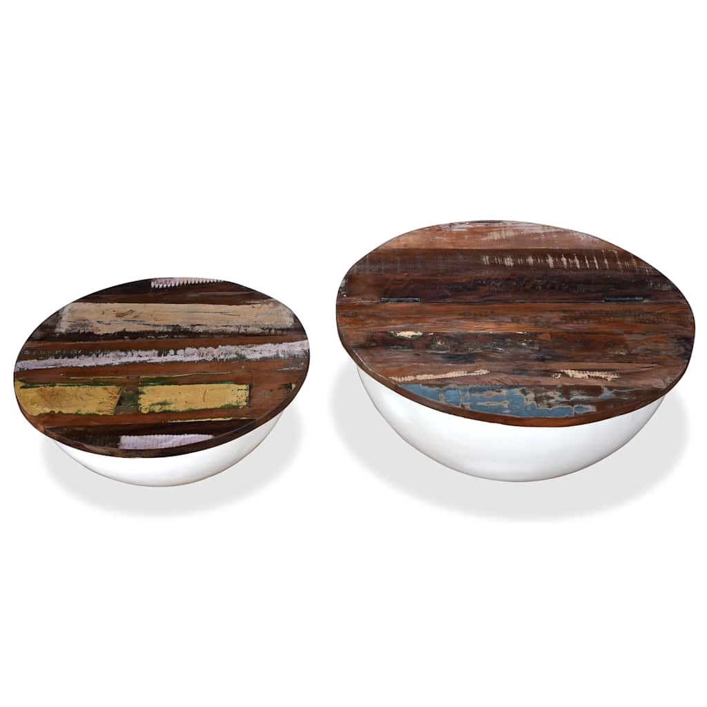 245256 vidaXL Coffee Table Set 2 Pieces Solid Reclaimed Wood White Bowl Shape