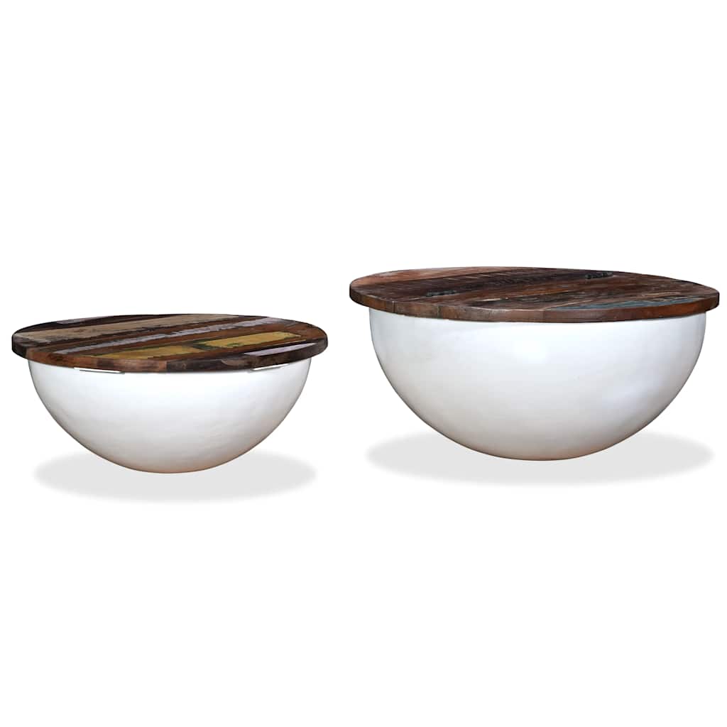 245256 vidaXL Coffee Table Set 2 Pieces Solid Reclaimed Wood White Bowl Shape