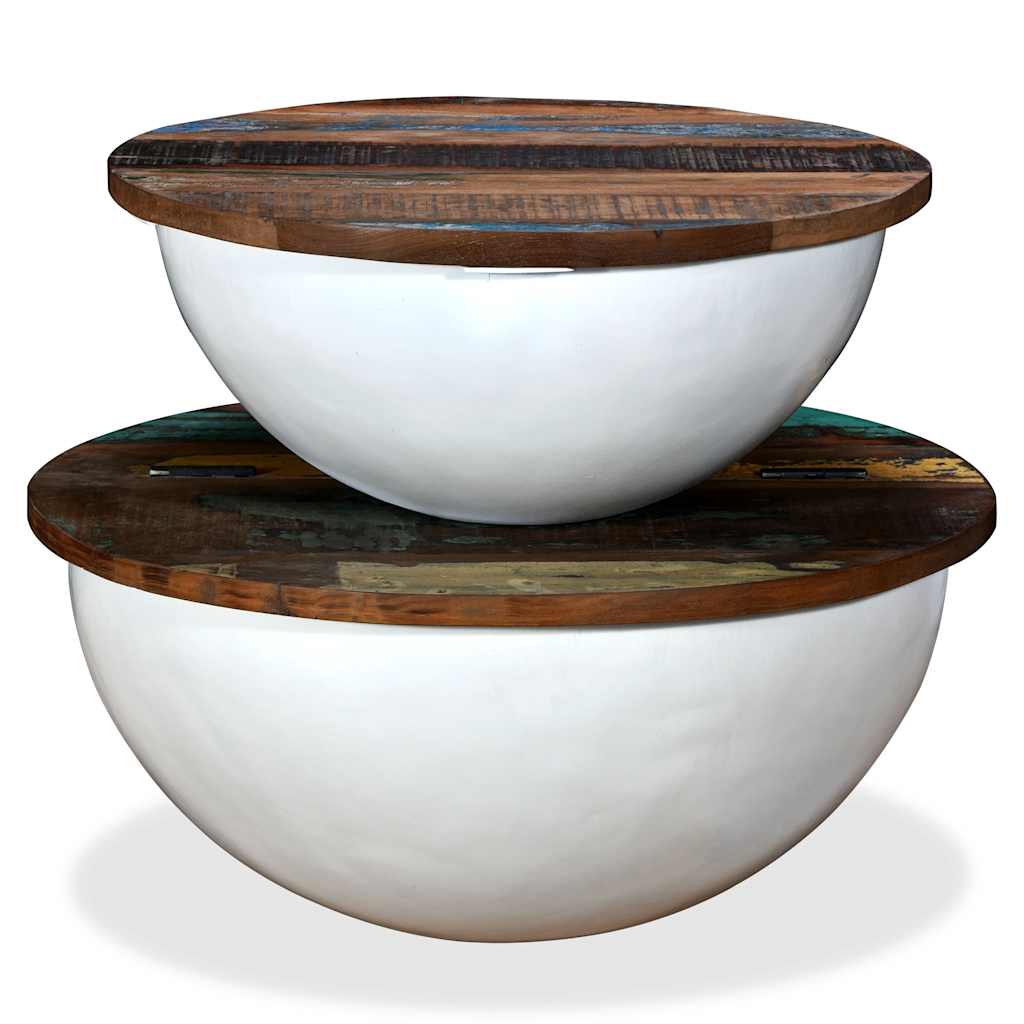 245256 vidaXL Coffee Table Set 2 Pieces Solid Reclaimed Wood White Bowl Shape
