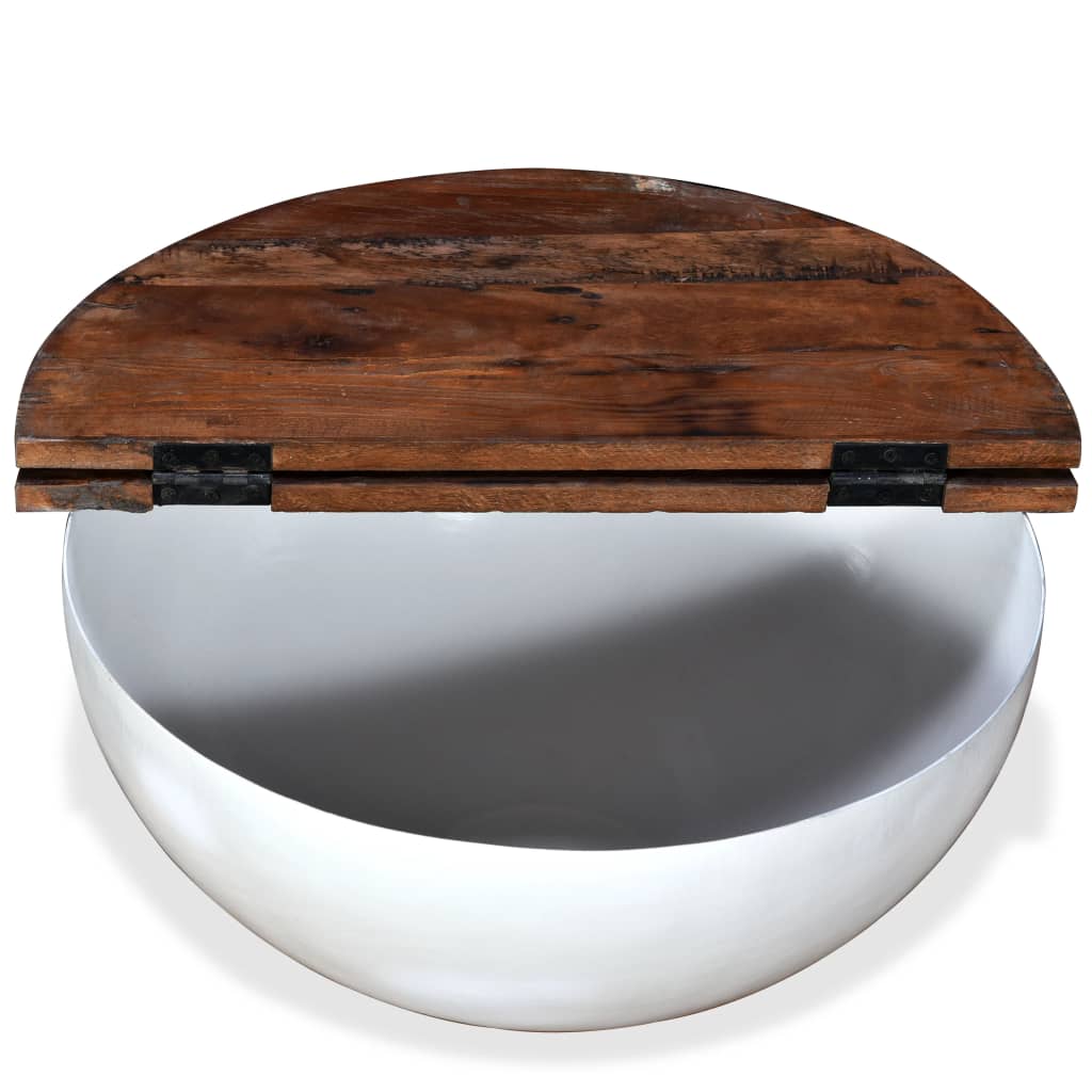 Coffee Table Set 2 Pieces Solid Reclaimed Wood White Bowl Shape