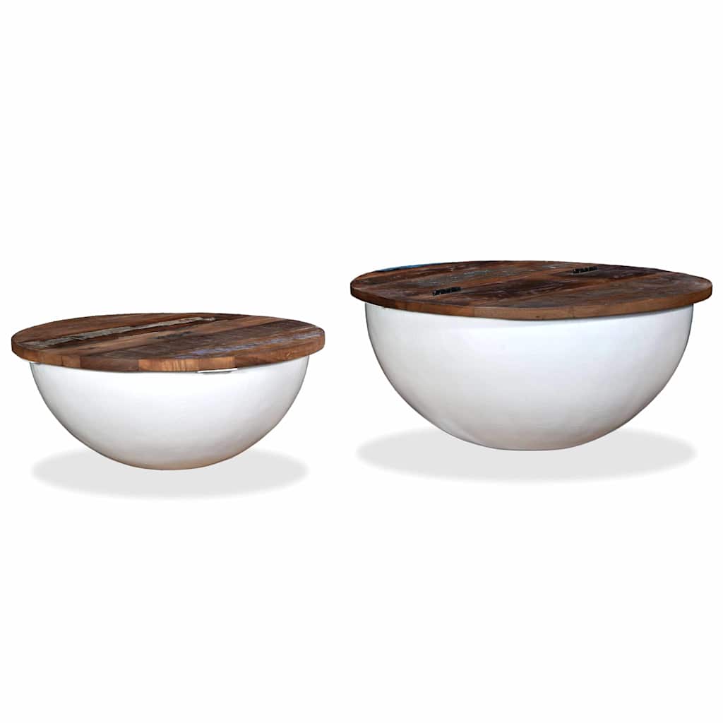 245256 vidaXL Coffee Table Set 2 Pieces Solid Reclaimed Wood White Bowl Shape