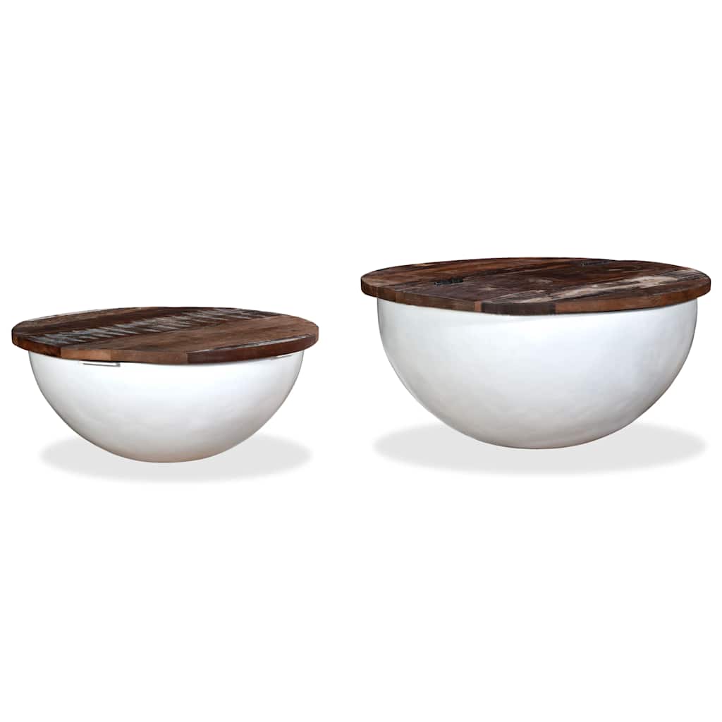 245256 vidaXL Coffee Table Set 2 Pieces Solid Reclaimed Wood White Bowl Shape