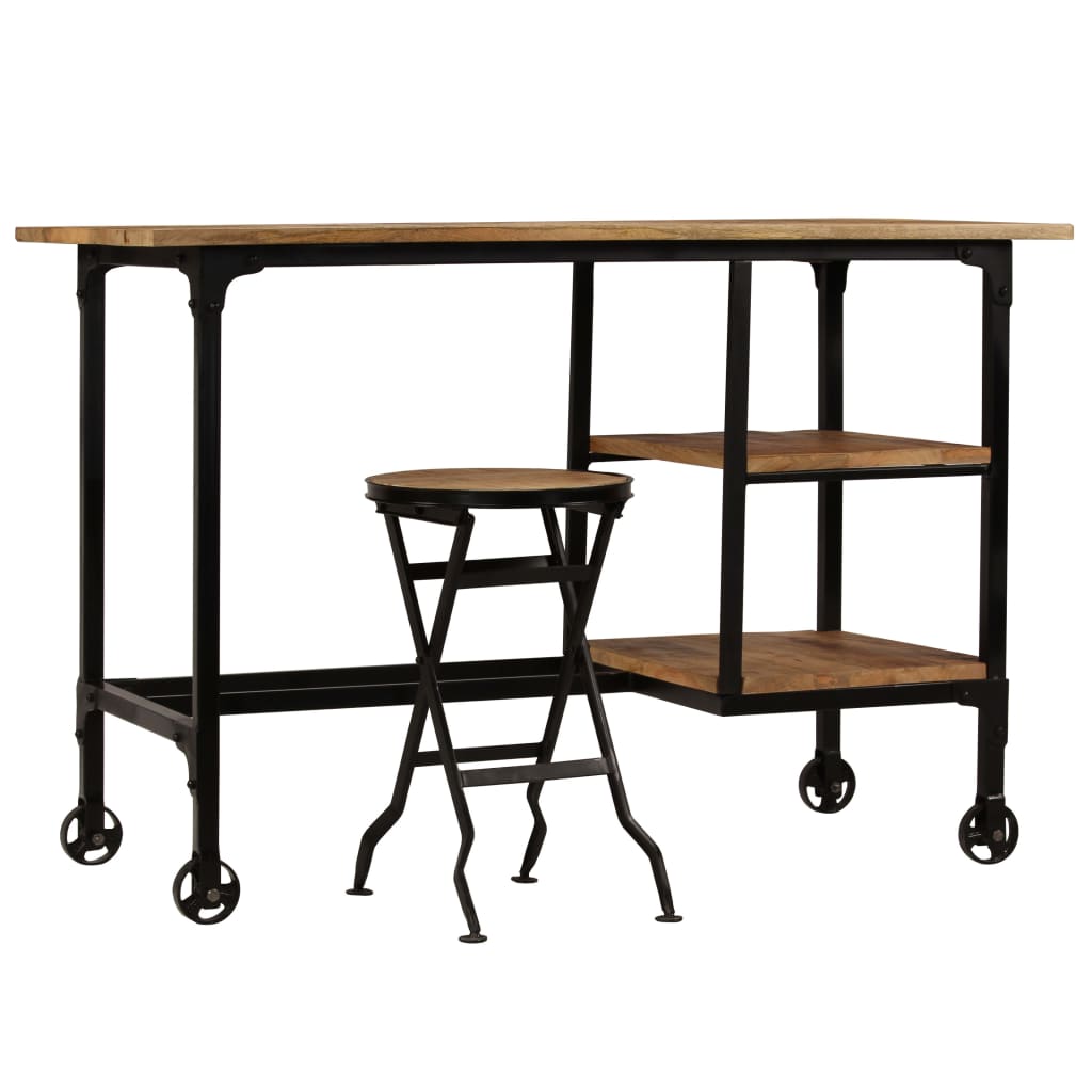 245261 vidaXL Desk with Folding Stool Solid Mango Wood 115x50x76 cm