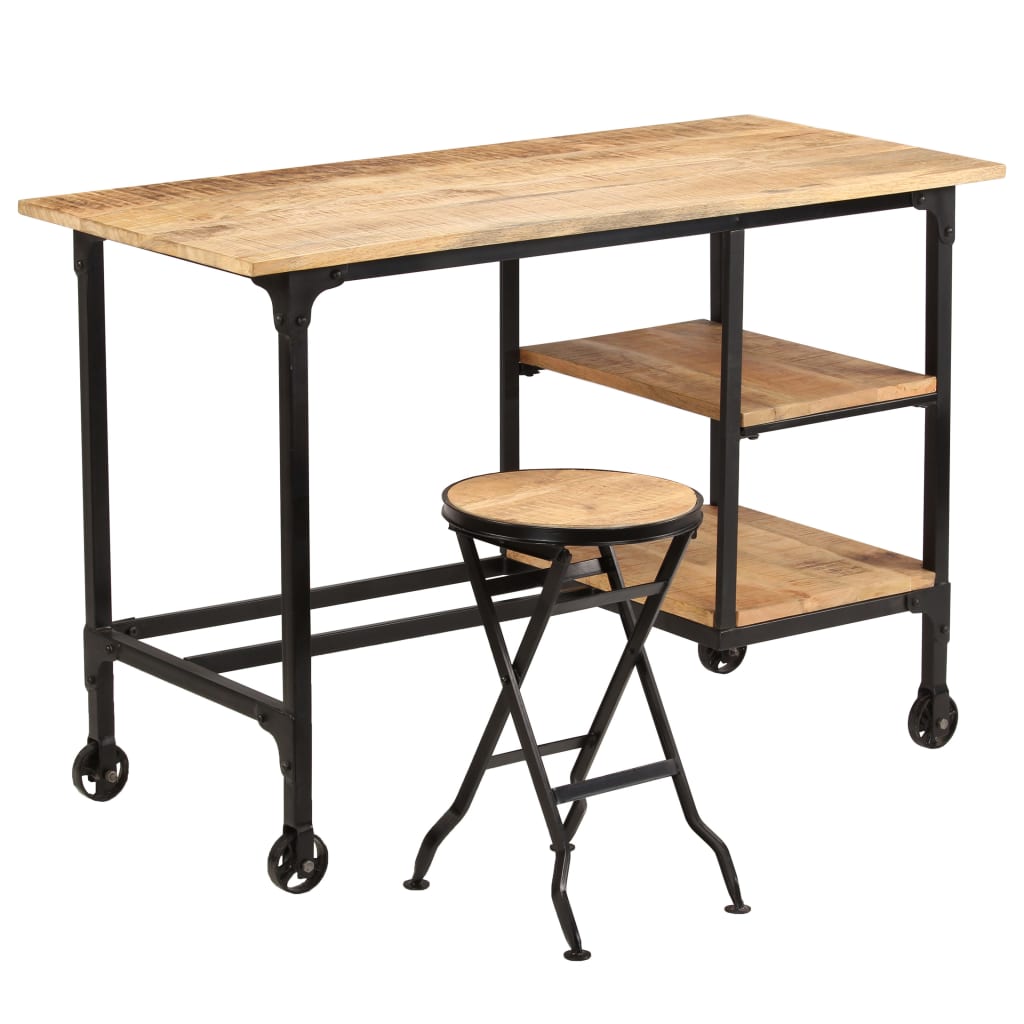 245261 vidaXL Desk with Folding Stool Solid Mango Wood 115x50x76 cm