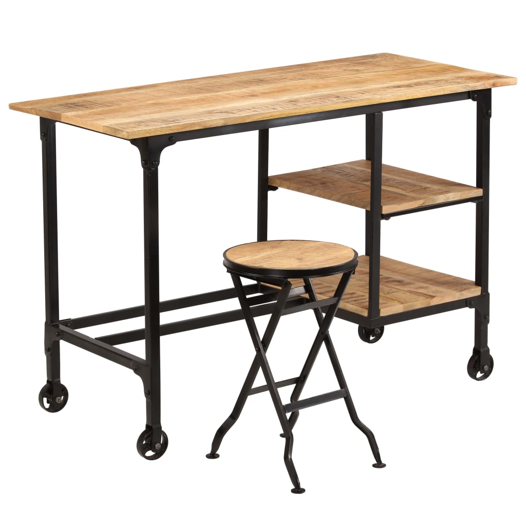245261 vidaXL Desk with Folding Stool Solid Mango Wood 115x50x76 cm