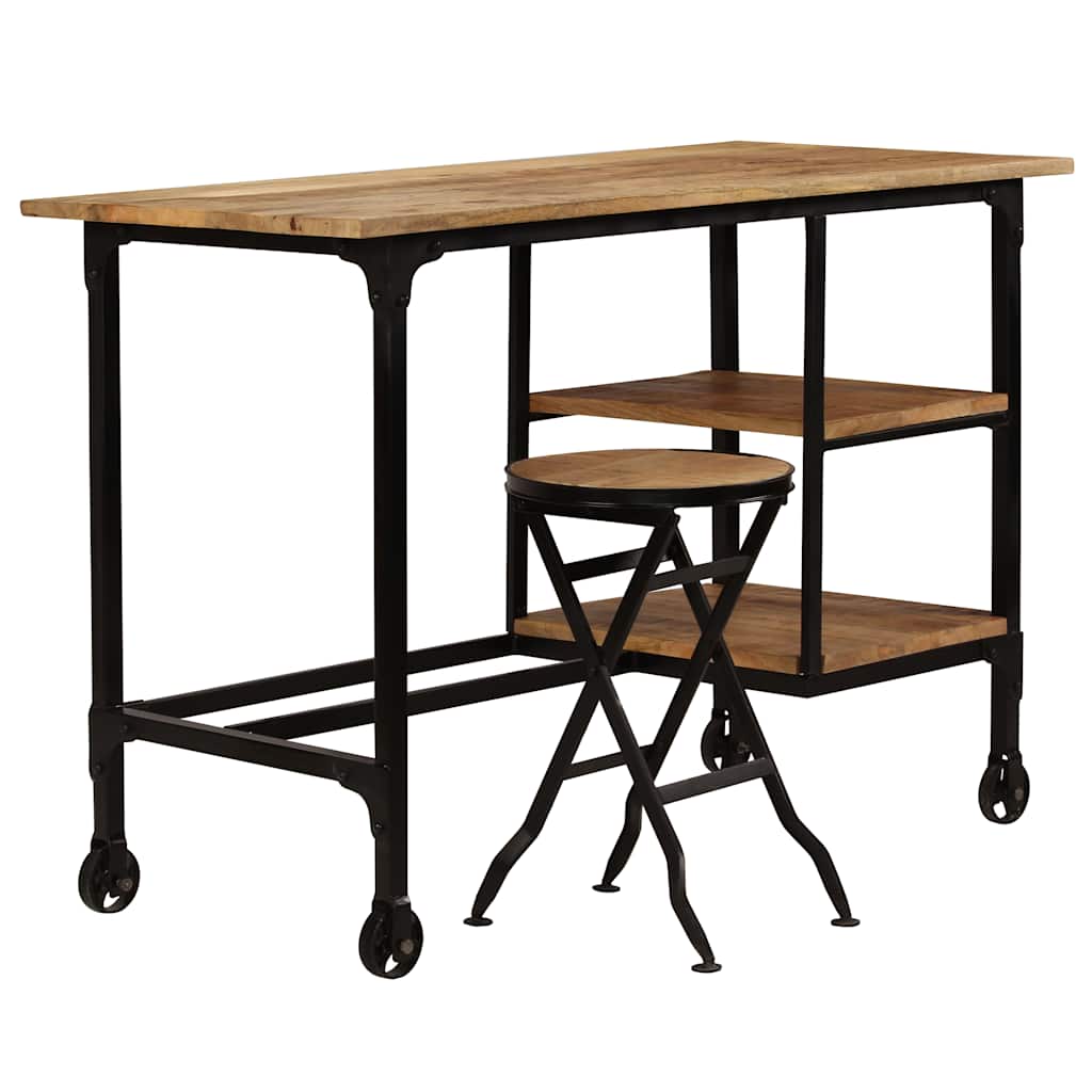 245261 vidaXL Desk with Folding Stool Solid Mango Wood 115x50x76 cm