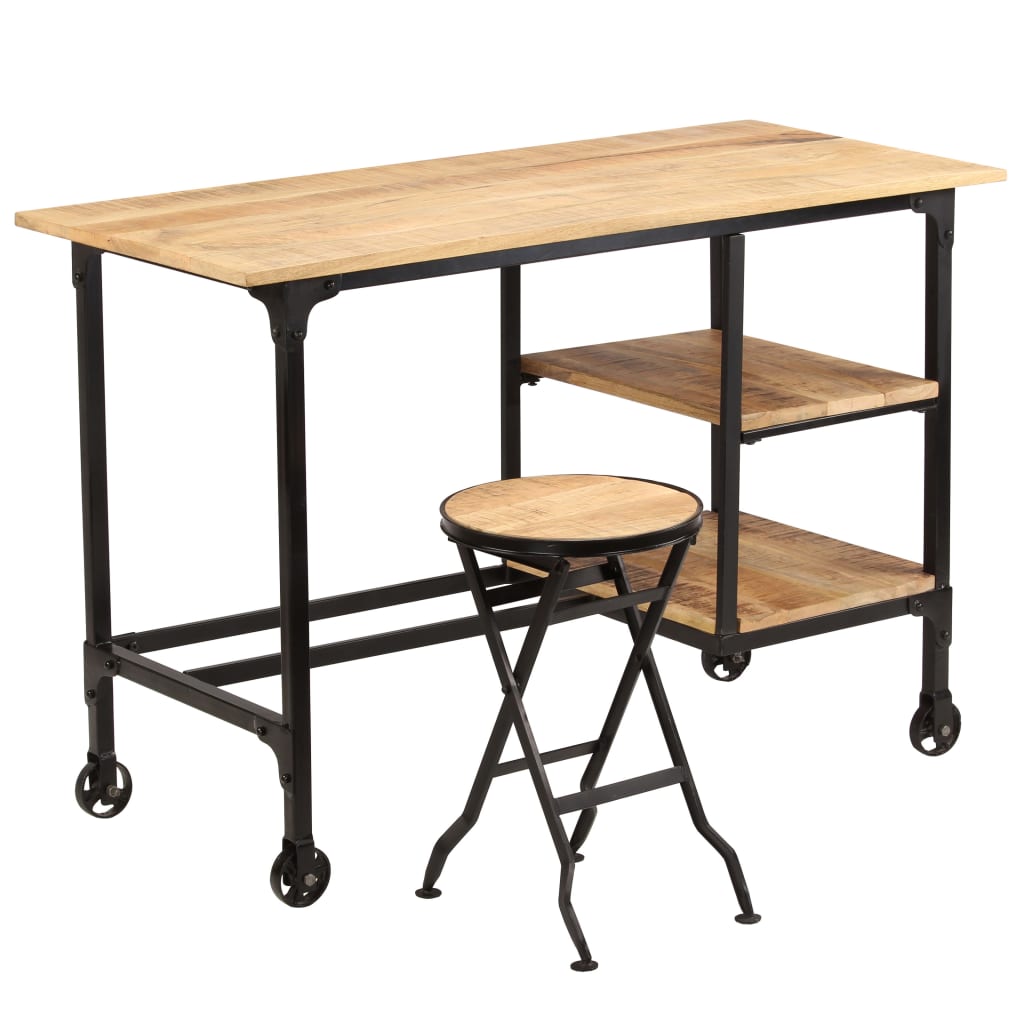 245261 vidaXL Desk with Folding Stool Solid Mango Wood 115x50x76 cm