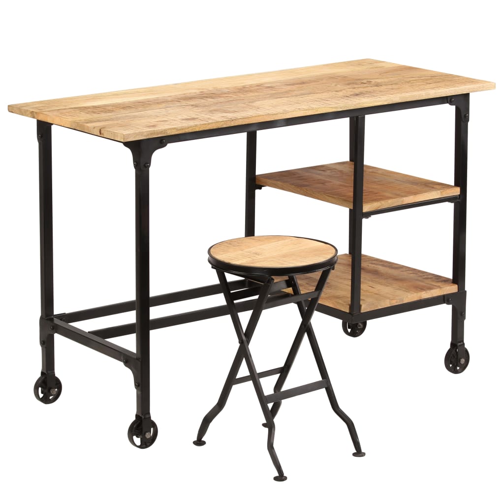 245261 vidaXL Desk with Folding Stool Solid Mango Wood 115x50x76 cm