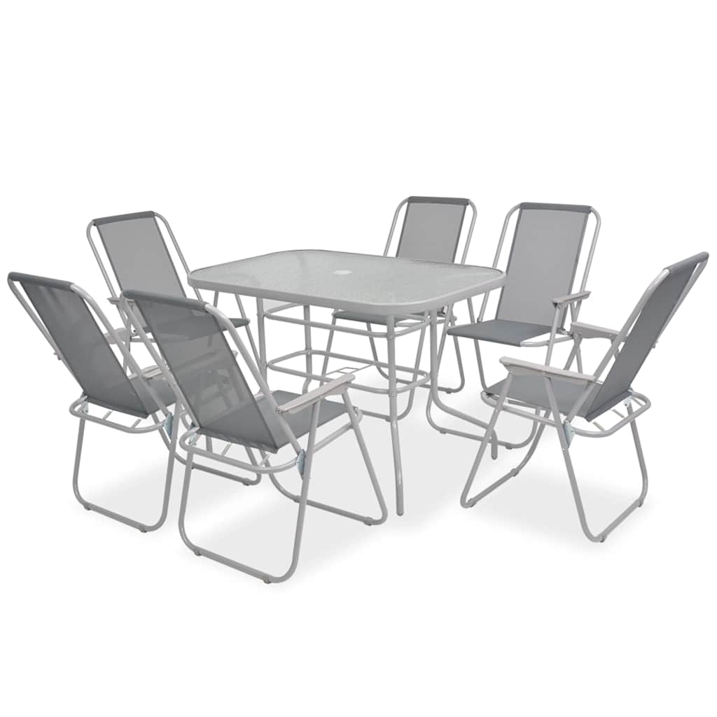 43786 vidaXL 8 Piece Outdoor Dining Set Steel and Textilene Grey