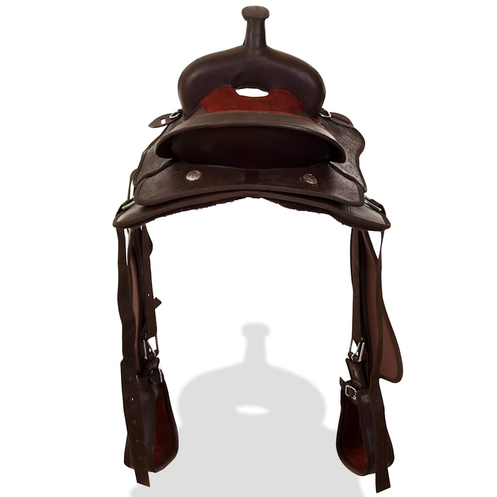 91347 vidaXL Western Saddle, Headstall&Breast Collar Real Leather 15" Brown