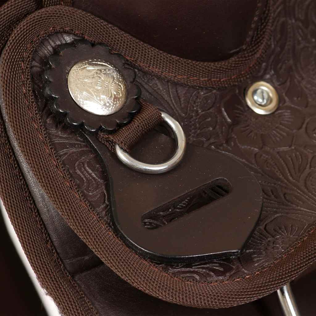 91347 vidaXL Western Saddle, Headstall&Breast Collar Real Leather 15" Brown