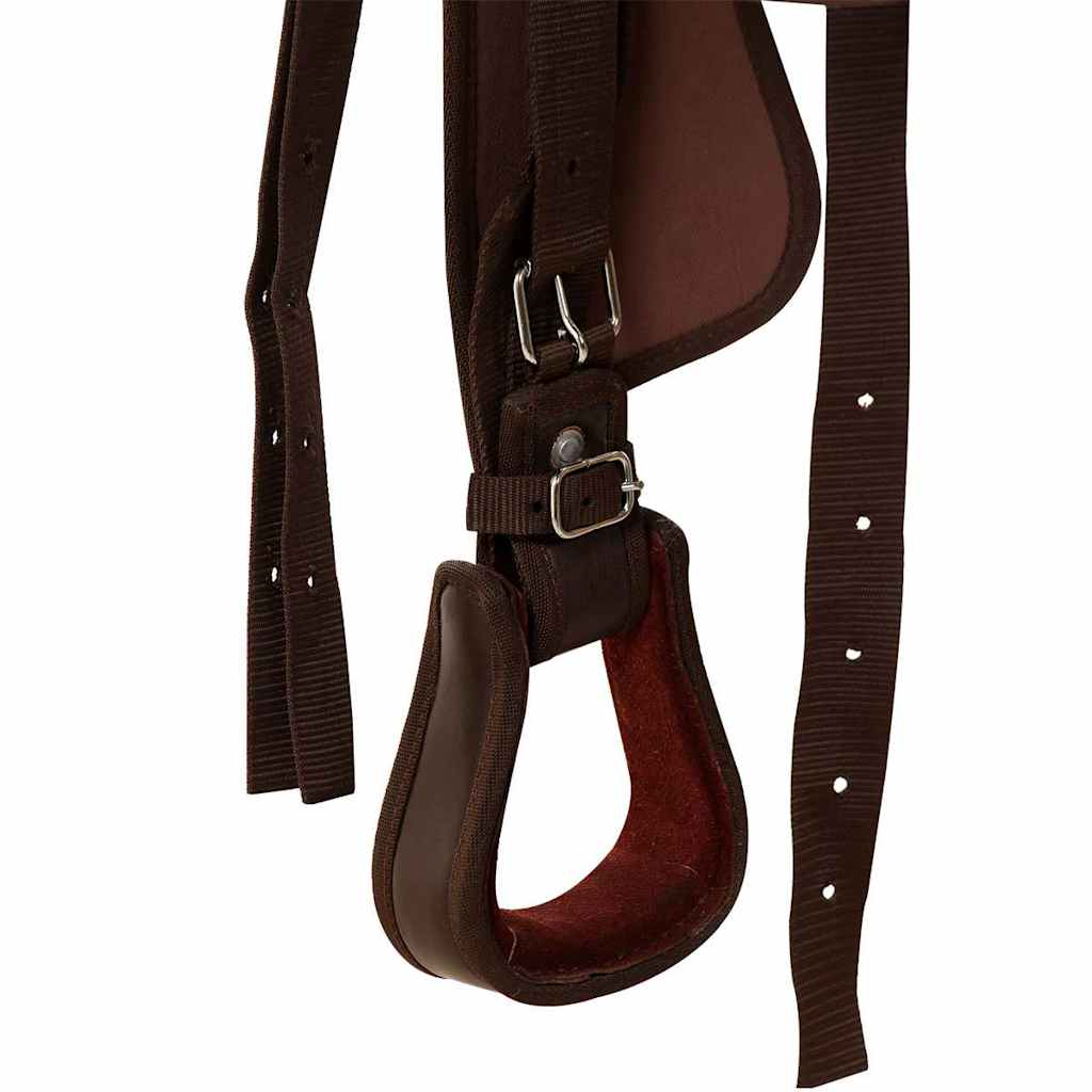 91347 vidaXL Western Saddle, Headstall&Breast Collar Real Leather 15" Brown