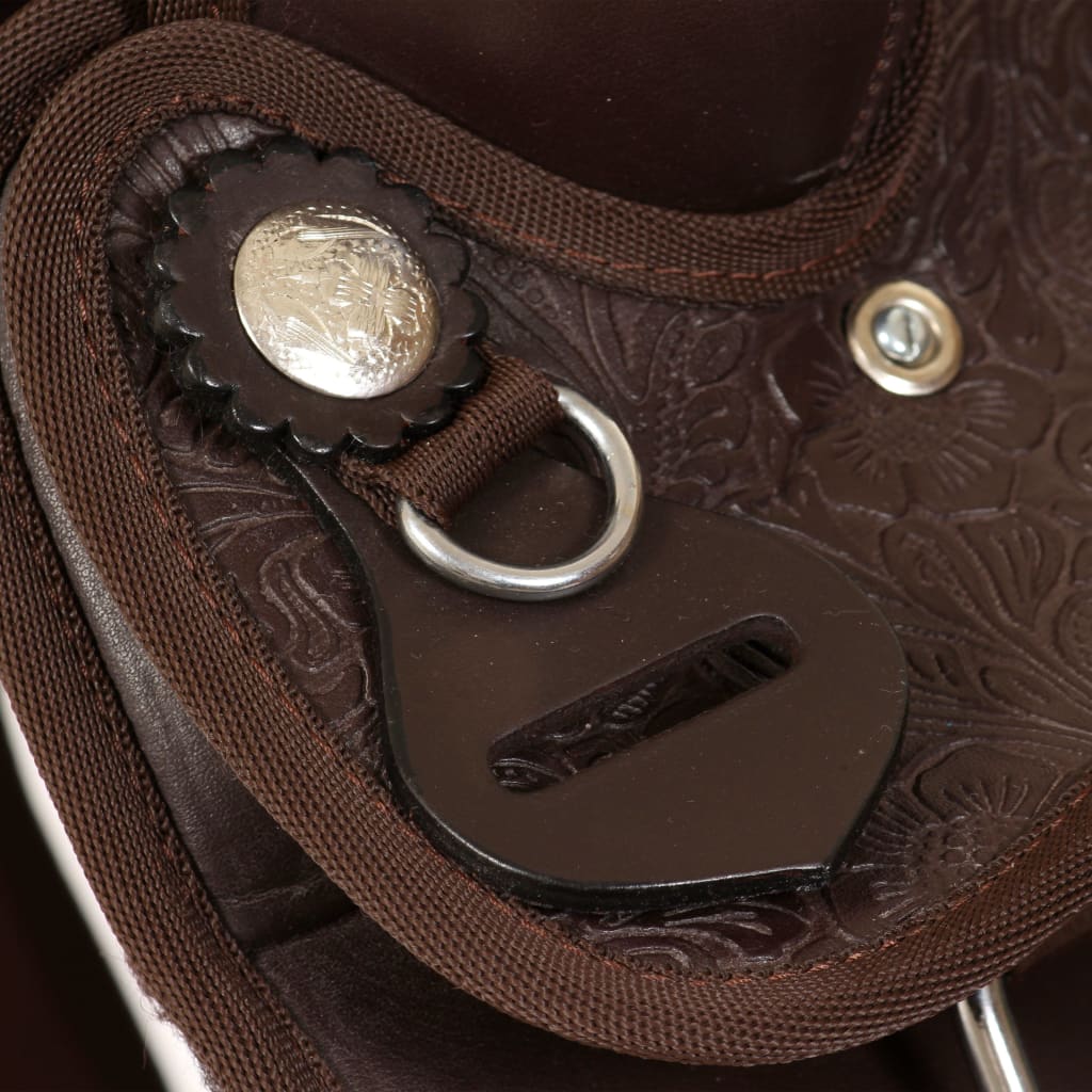 91348 vidaXL Western Saddle, Headstall&Breast Collar Real Leather 16" Brown