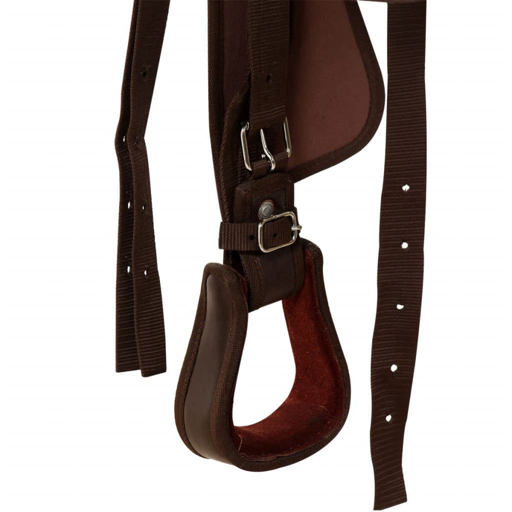 91348 vidaXL Western Saddle, Headstall&Breast Collar Real Leather 16" Brown