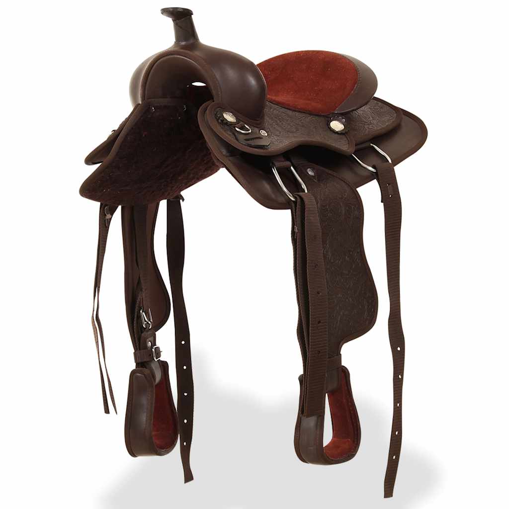 91351 vidaXL Western Saddle, Headstall&Breast Collar Real Leather 13" Brown