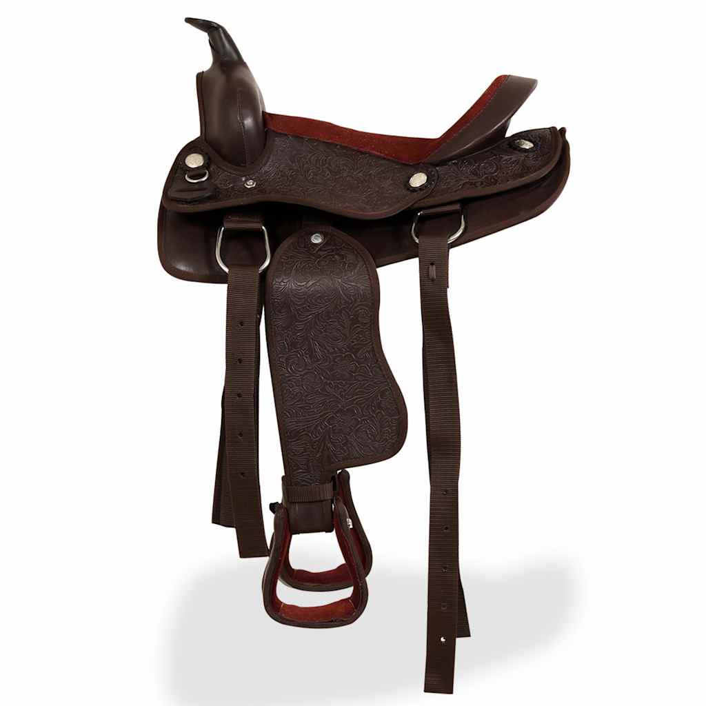 91351 vidaXL Western Saddle, Headstall&Breast Collar Real Leather 13" Brown