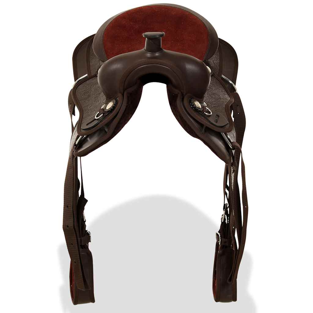 91351 vidaXL Western Saddle, Headstall&Breast Collar Real Leather 13" Brown