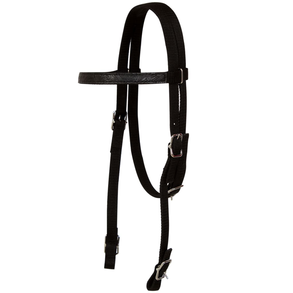 vidaXL Western Saddle. Headstall&Breast Collar Real Leather 15" Black