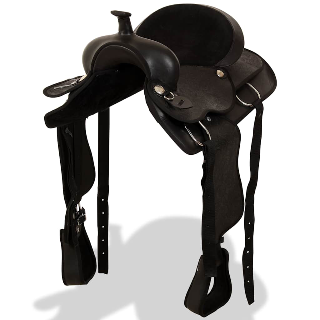 91354 vidaXL Western Saddle, Headstall&Breast Collar Real Leather 17" Black
