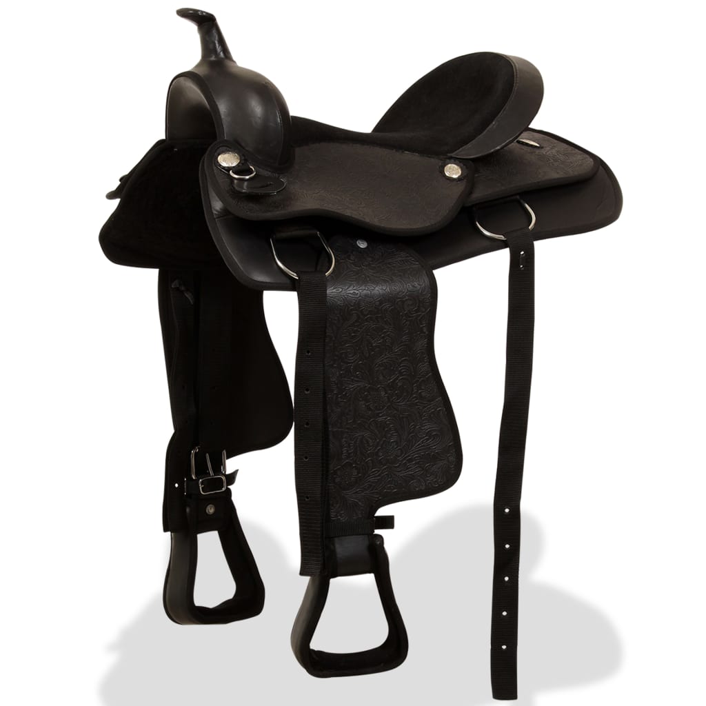 Western Saddle. Headstall&Breast Collar Real Leather 17" Black