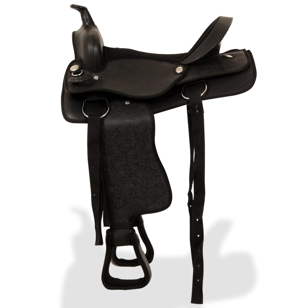 Western Saddle. Headstall&Breast Collar Real Leather 17" Black