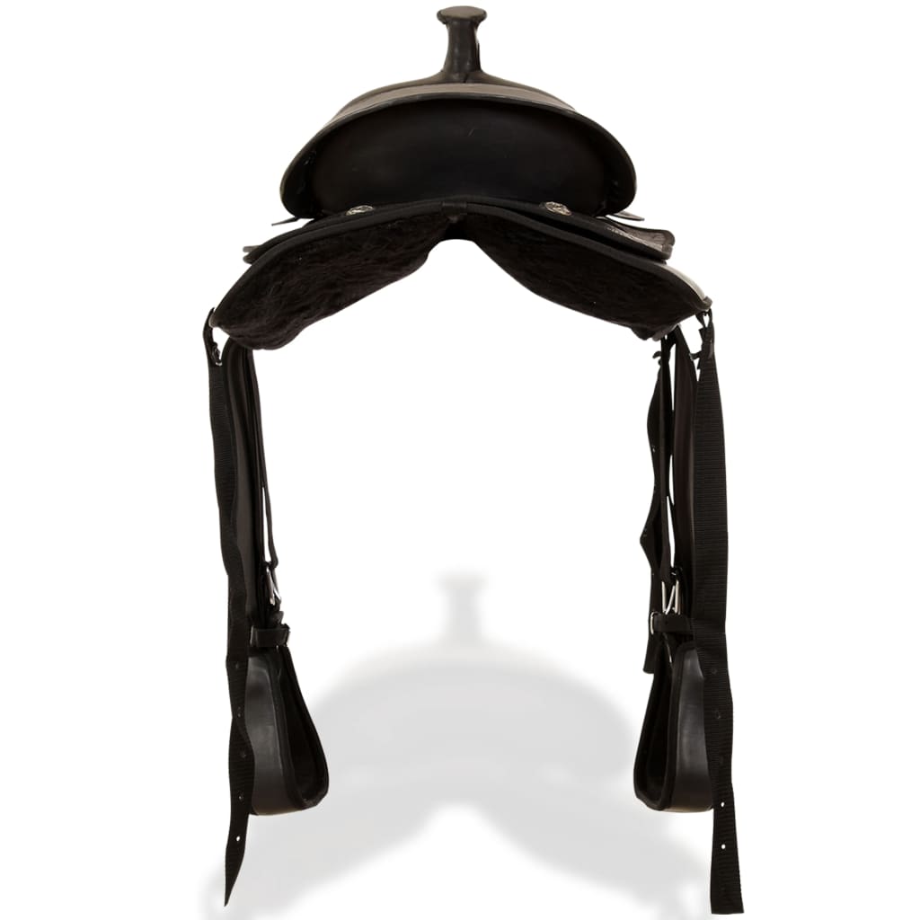Western Saddle. Headstall&Breast Collar Real Leather 17" Black