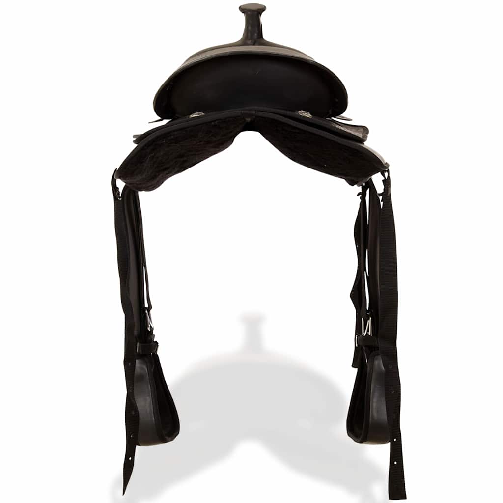 91354 vidaXL Western Saddle, Headstall&Breast Collar Real Leather 17" Black