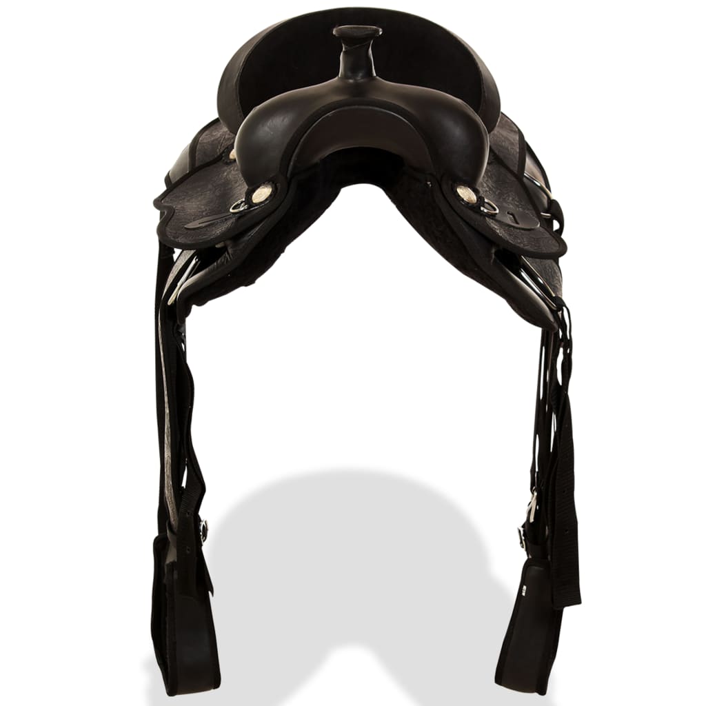Western Saddle. Headstall&Breast Collar Real Leather 17" Black