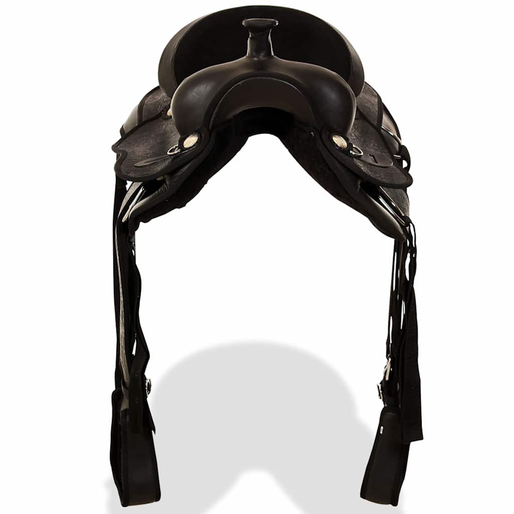 91354 vidaXL Western Saddle, Headstall&Breast Collar Real Leather 17" Black