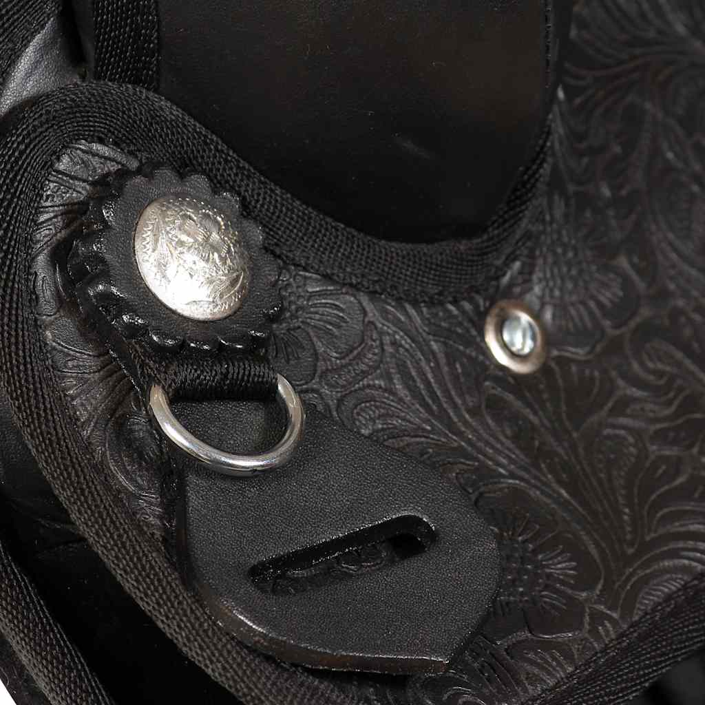91354 vidaXL Western Saddle, Headstall&Breast Collar Real Leather 17" Black