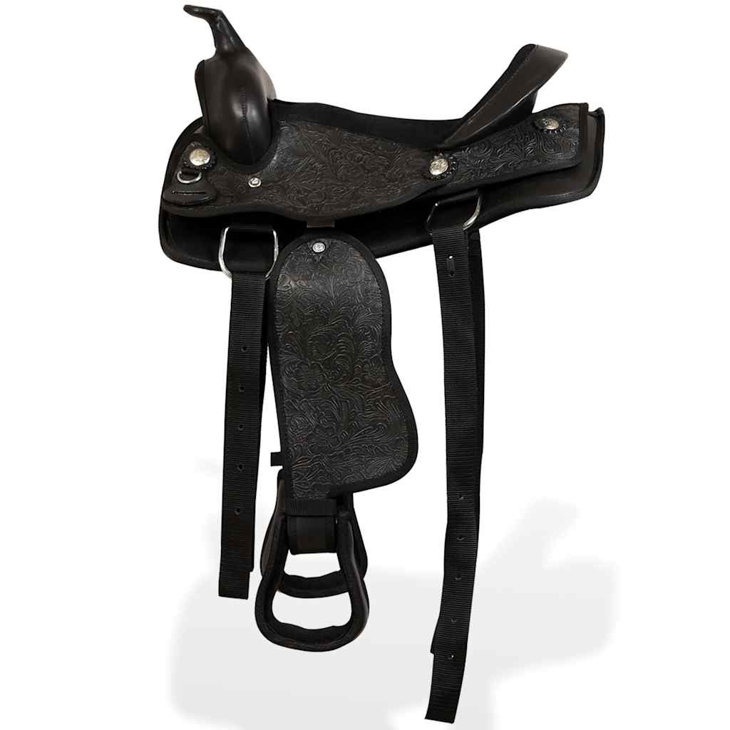 91355 vidaXL Western Saddle, Headstall&Breast Collar Real Leather 12" Black