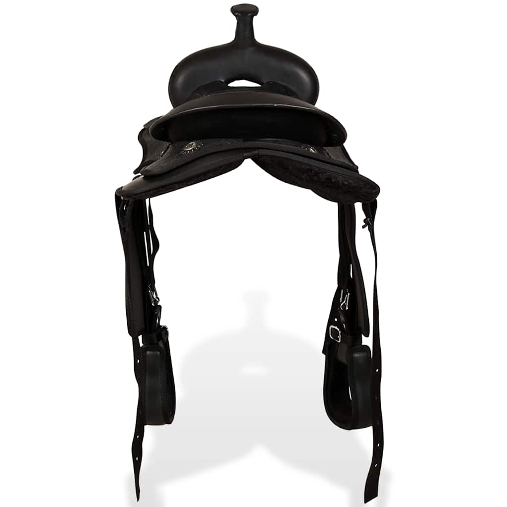 91355 vidaXL Western Saddle, Headstall&Breast Collar Real Leather 12" Black