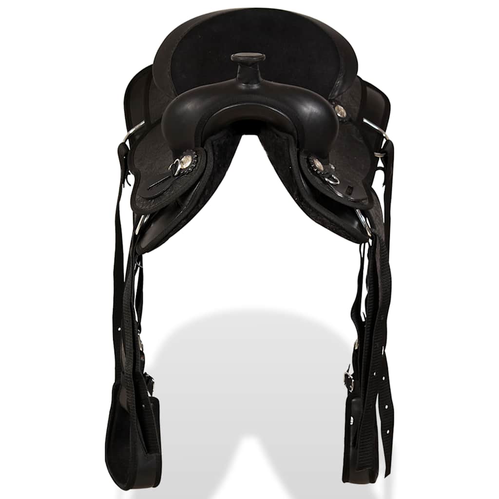 91356 vidaXL Western Saddle, Headstall&Breast Collar Real Leather 13" Black